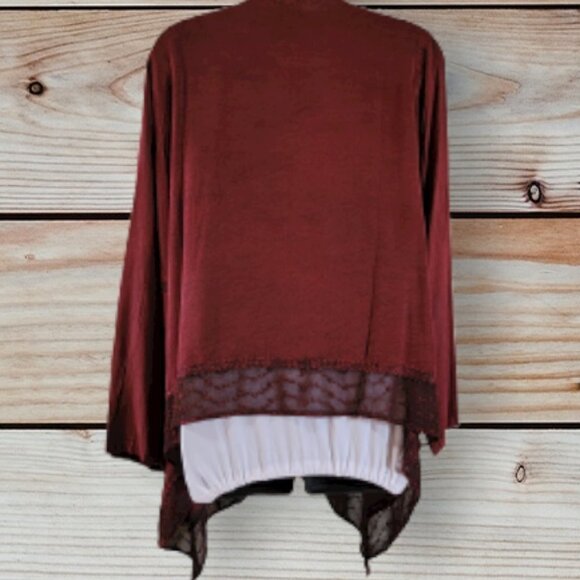 💕2 For $20💕 Burgundy Women's Lacy Light Jacket - Picture 2 of 2